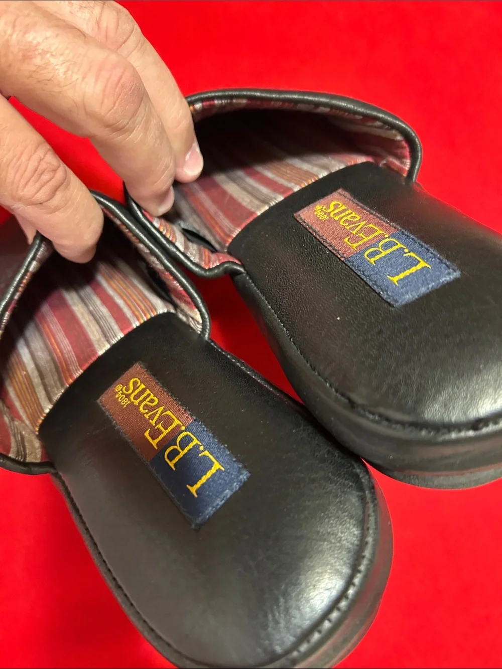 L.B. Evans Black Pebble Leather Slide Slippers